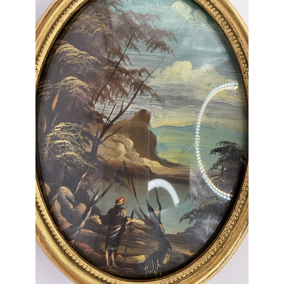Made in Italy Hand Painted Oval Framed Art. - Picture 6 of 8
